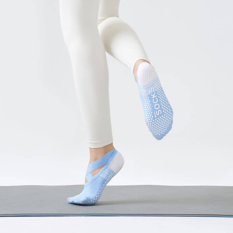 Socken mit gekreuzten Riemen und rutschfestem Griff (3 Paar) - Blau - Einheitsgröße - image 2