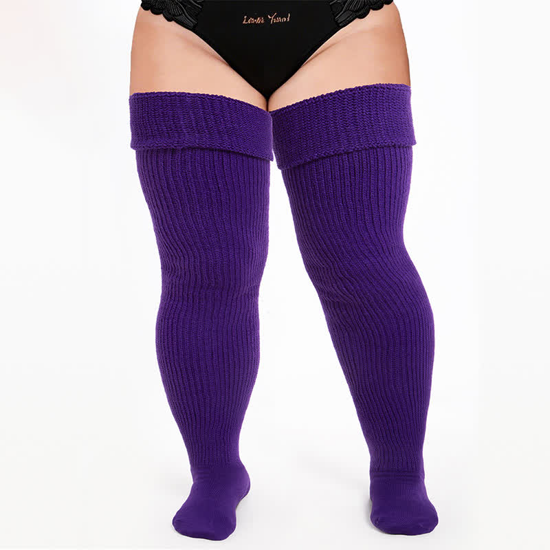Retro-Sport-Oberschenkelstrümpfe - Dunkelviolett - Einheitsgröße - Mit elastischem Band - image 5
