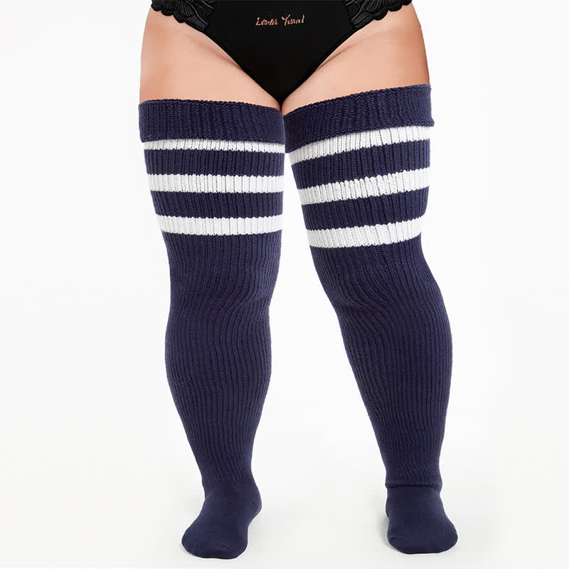 Retro-Sport-Oberschenkelstrümpfe - Marineblau-A - Einheitsgröße - Mit elastischem Band - image 3