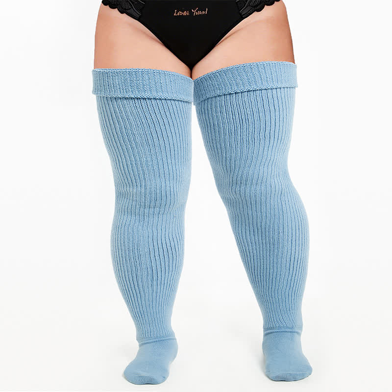 Retro-Sport-Oberschenkelstrümpfe - Hellblau - Einheitsgröße - Mit elastischem Band - image 4
