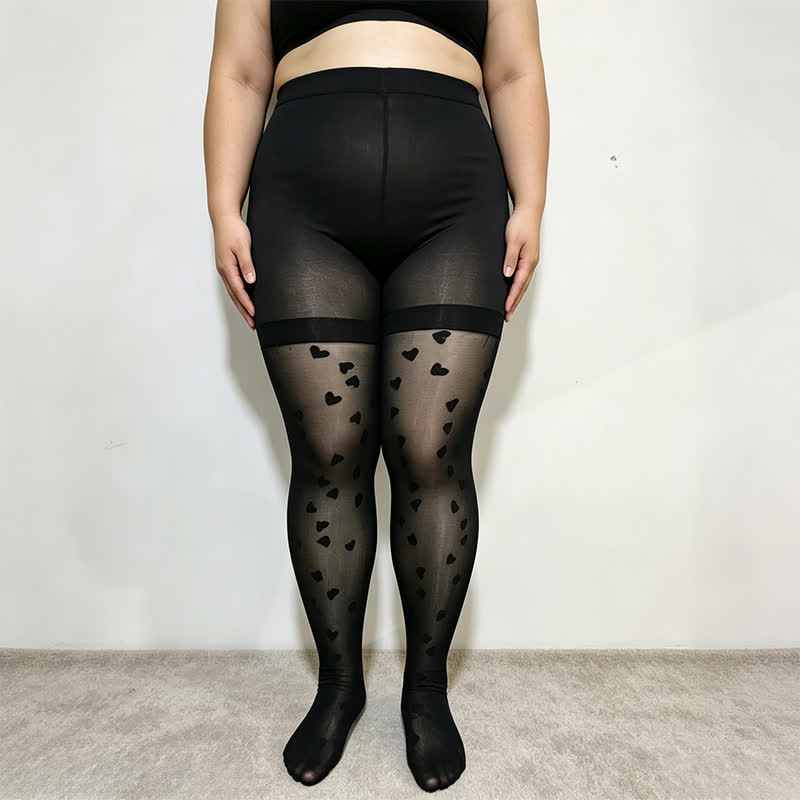 Herzförmige Mesh-Formstrumpfhose - Schwarz - L - image 1