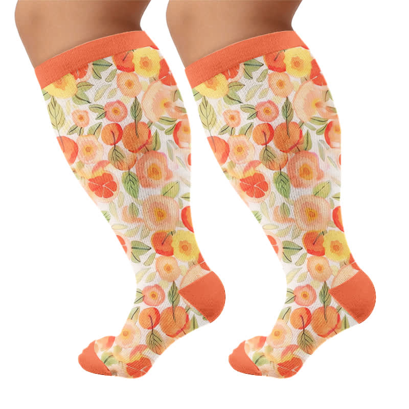 Kompressionsstrümpfe mit Fruchtmuster in Übergröße - Orange (1 Paar) - 4XL - image 8