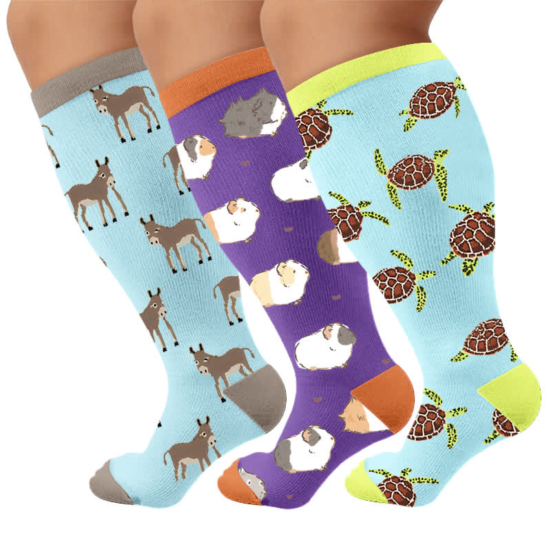 Kompressionsstrümpfe mit Tiermotiven in Übergröße - Mehrfarbig (3 Paare) - 4XL - image 4