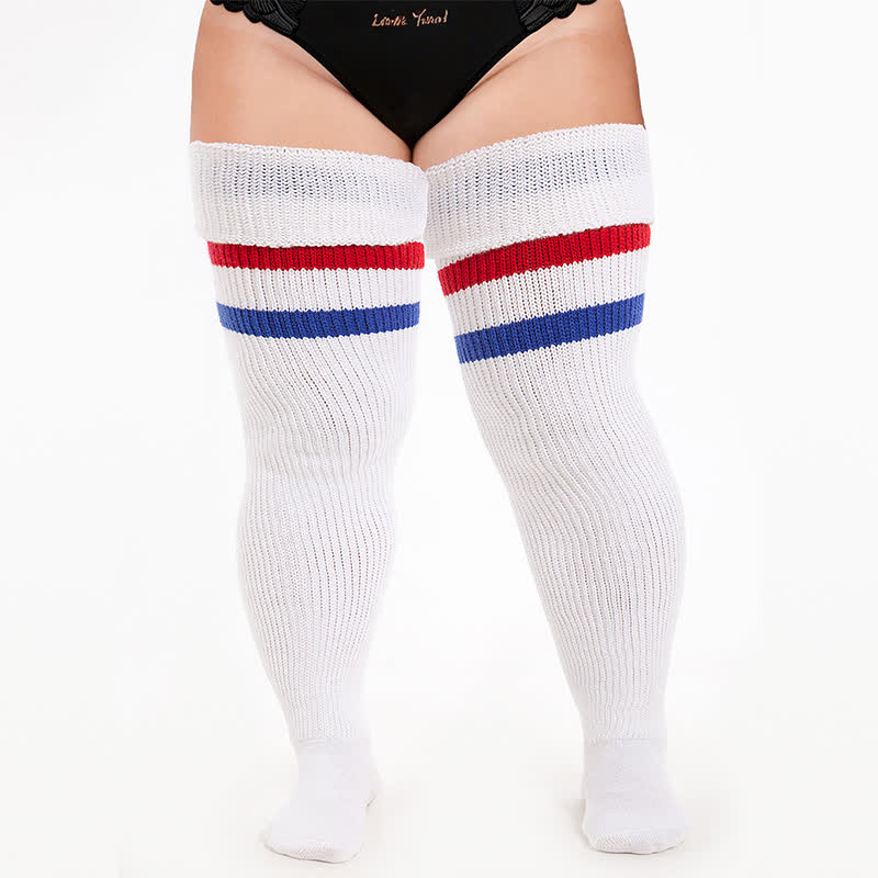 Gerippte Oberschenkelhohe Socken im College-Stil - Weiß-D - Einheitsgröße - Mit elastischem Band - image 4