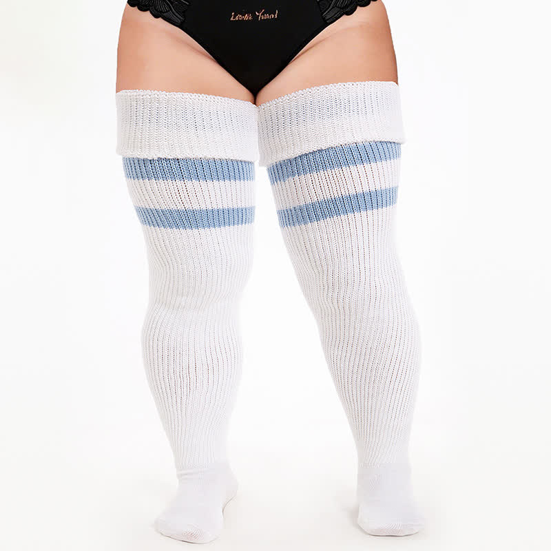 Gerippte Oberschenkelhohe Socken im College-Stil - Weiß-B - Einheitsgröße - Mit elastischem Band - image 2