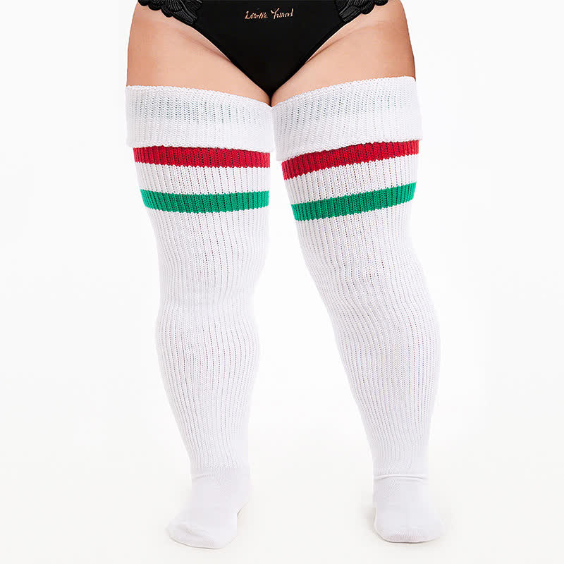 Gerippte Oberschenkelhohe Socken im College-Stil - Weiß-C - Einheitsgröße - Mit elastischem Band - image 3