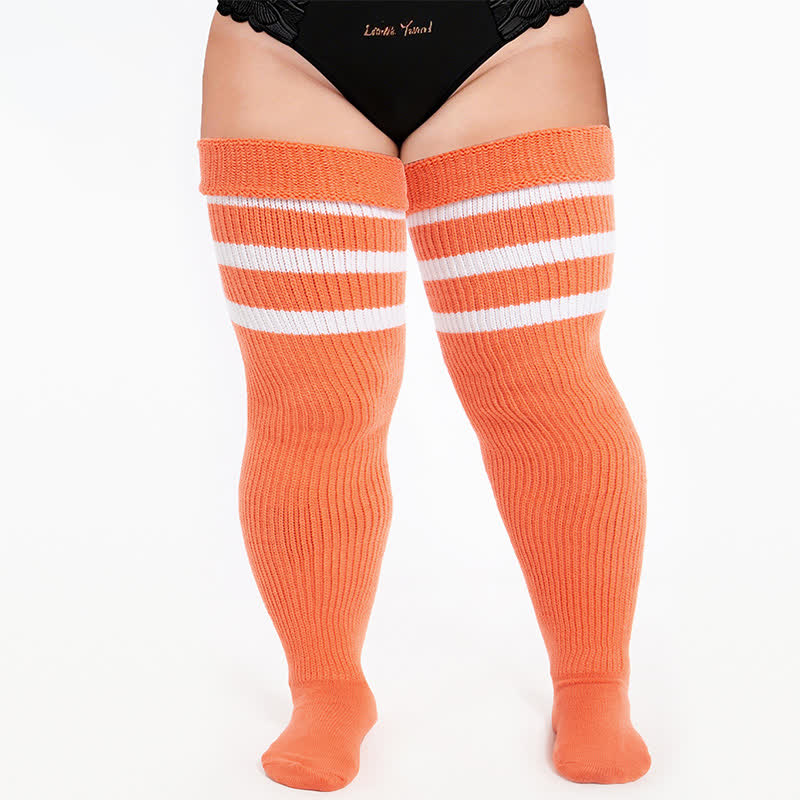 Kuschelige gerippte Oberschenkelstrümpfe - Orange - Einheitsgröße - Mit elastischem Band - image 8