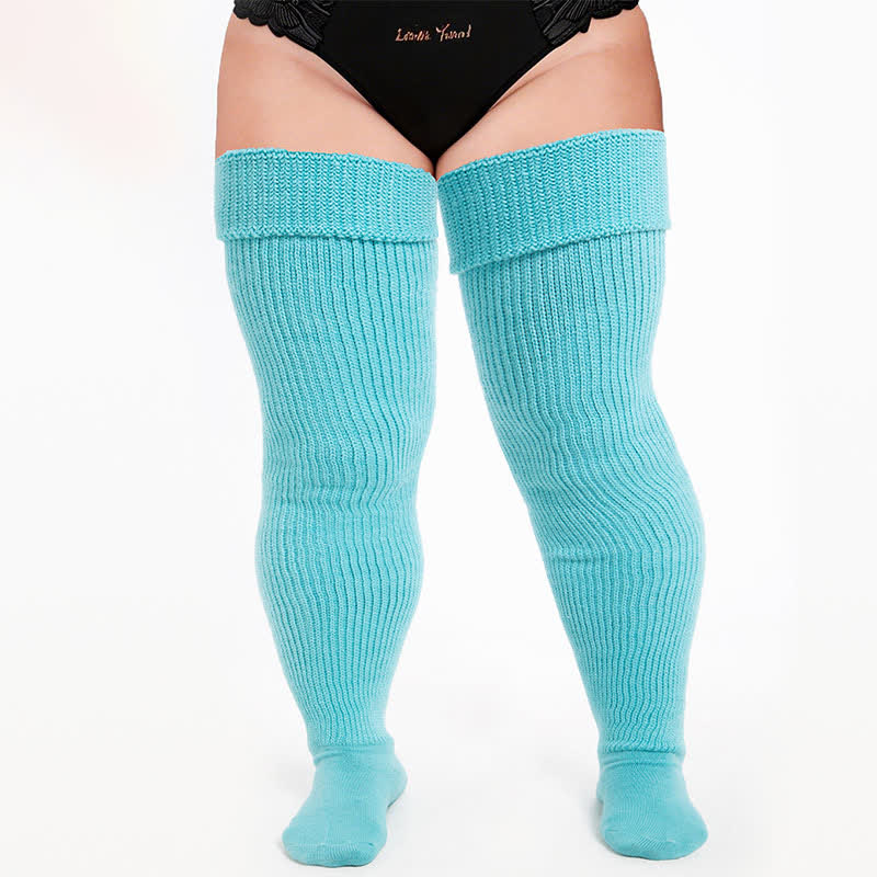 Kuschelige gerippte Oberschenkelstrümpfe - Blau-A - Einheitsgröße - Mit elastischem Band - image 0
