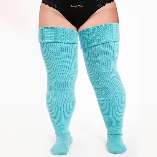 Kuschelige gerippte Oberschenkelstrümpfe - Blau-A - Einheitsgröße - Mit elastischem Band - image 0