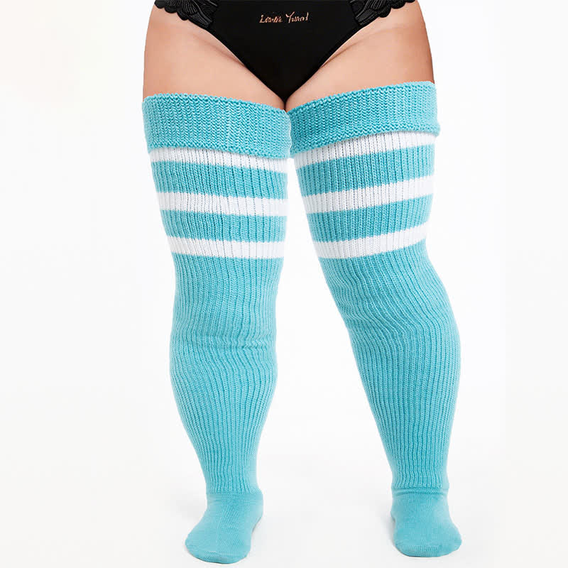 Kuschelige gerippte Oberschenkelstrümpfe - Blau-B - Einheitsgröße - Mit elastischem Band - image 1