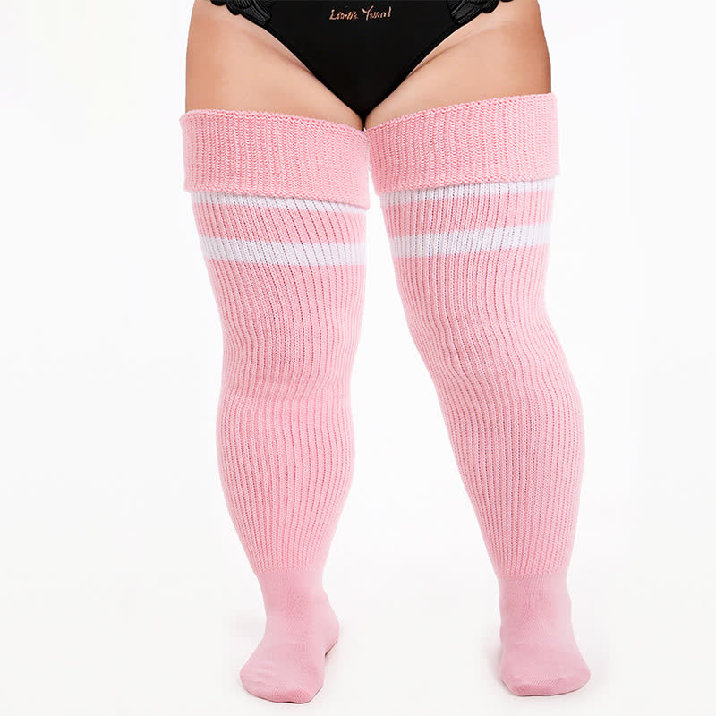 Gerippte Sport-Oberschenkelhohe Socken - Hellrosa-A - Einheitsgröße - Mit elastischem Band - image 6