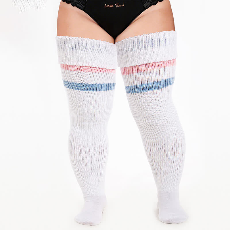 Gerippte Sport-Oberschenkelhohe Socken - Weiß - Einheitsgröße - Mit elastischem Band - image 5