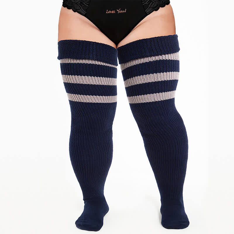 Gerippte Sport-Oberschenkelhohe Socken - Marineblau - Einheitsgröße - Mit elastischem Band - image 9