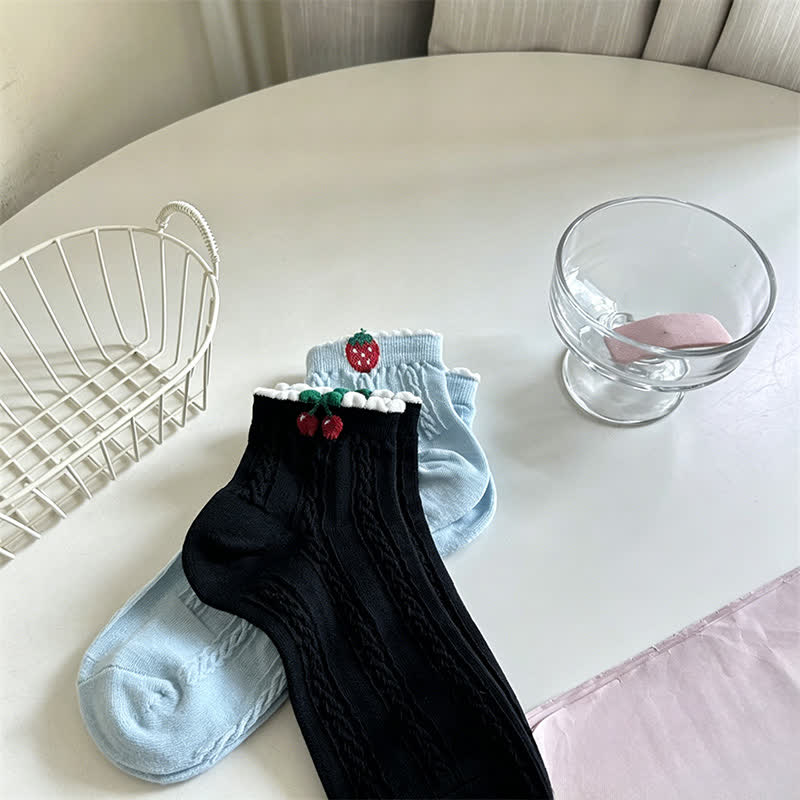 Kirschrote gerippte Baumwollsocken (2 Paar) - Blau+Schwarz - EU35-40 (US2-7) - image 7