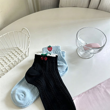 Kirschrote gerippte Baumwollsocken (2 Paar) - Blau+Schwarz - EU35-40 (US2-7) - image 7