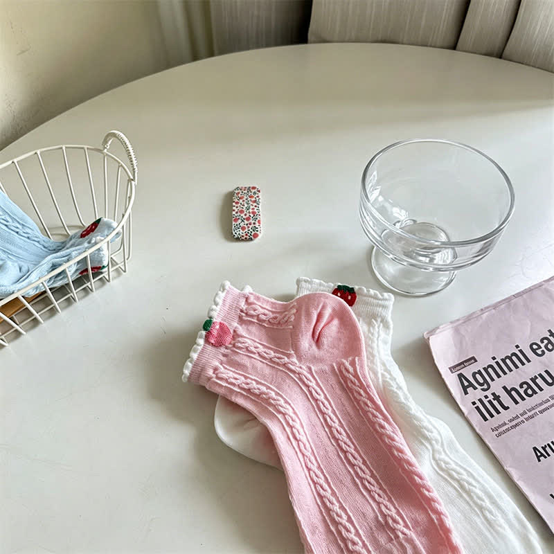 Kirschrote gerippte Baumwollsocken (2 Paar) - Rosa - EU35-40 (US2-7) - image 3