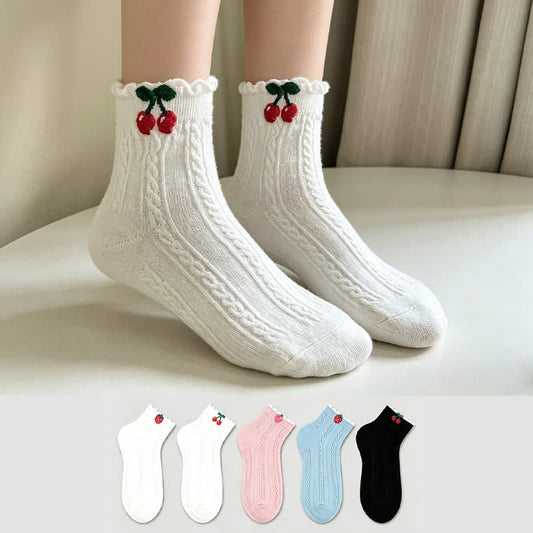 Kirschrote gerippte Baumwollsocken (2 Paar) - image 0