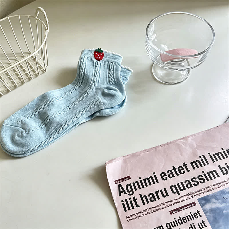 Kirschrote gerippte Baumwollsocken (2 Paar) - Hellblau - EU35-40 (US2-7) - image 2