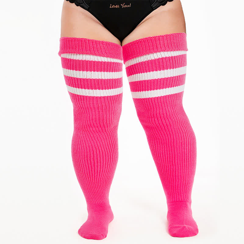 Kuschelige gerippte Oberschenkelstrümpfe - Rosa - Einheitsgröße - Mit elastischem Band - image 12