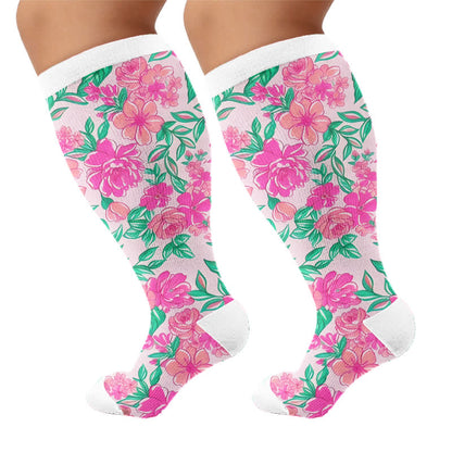 Kompressionsstrümpfe mit Blumenmuster in Übergröße - Rosa (1 Paar) - 4XL - image 9