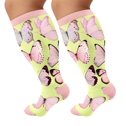 Kompressionsstrümpfe in Übergröße mit dunklem Schmetterlingsmuster - Gelb (1 Paar) - 4XL - image 10