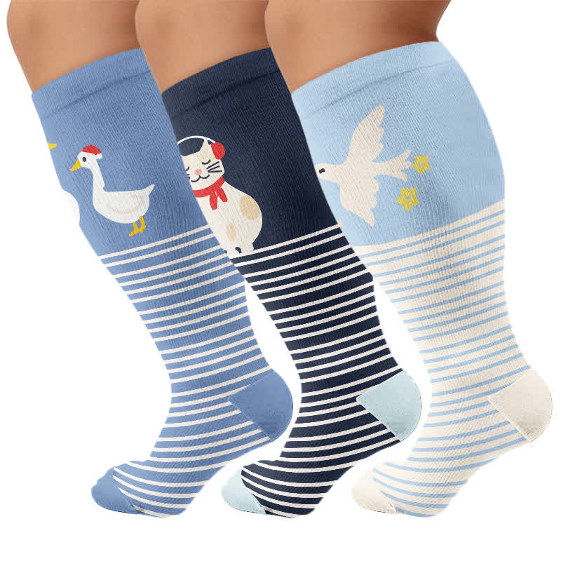 Kompressionsstrümpfe mit Tiermuster in Übergröße - Mehrfarbig (3 Paare) - 4XL - image 4