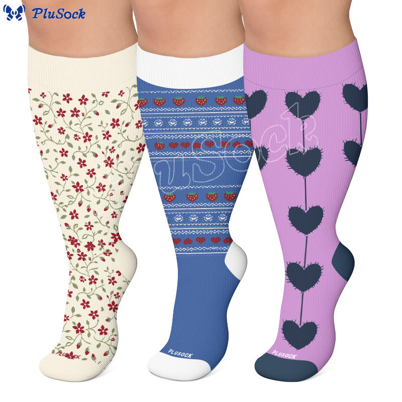 Plus Size Floral Nordic Heart Compression Socken - image 0