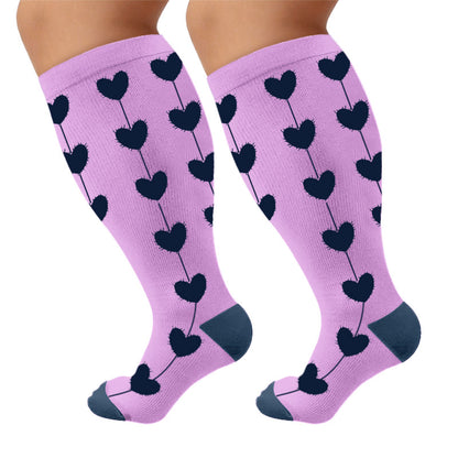 Plus Size Floral Nordic Heart Compression Socken - Lila (1 Paar) - 4XL - image 7