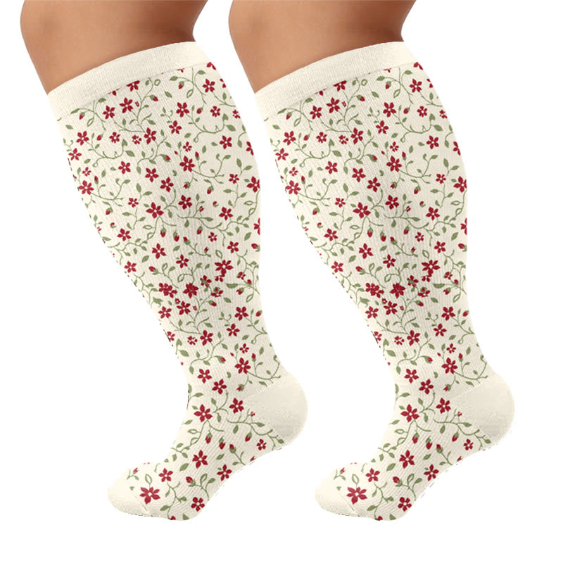 Plus Size Floral Nordic Heart Compression Socken - Aprikose (1 Paar) - 4XL - image 5