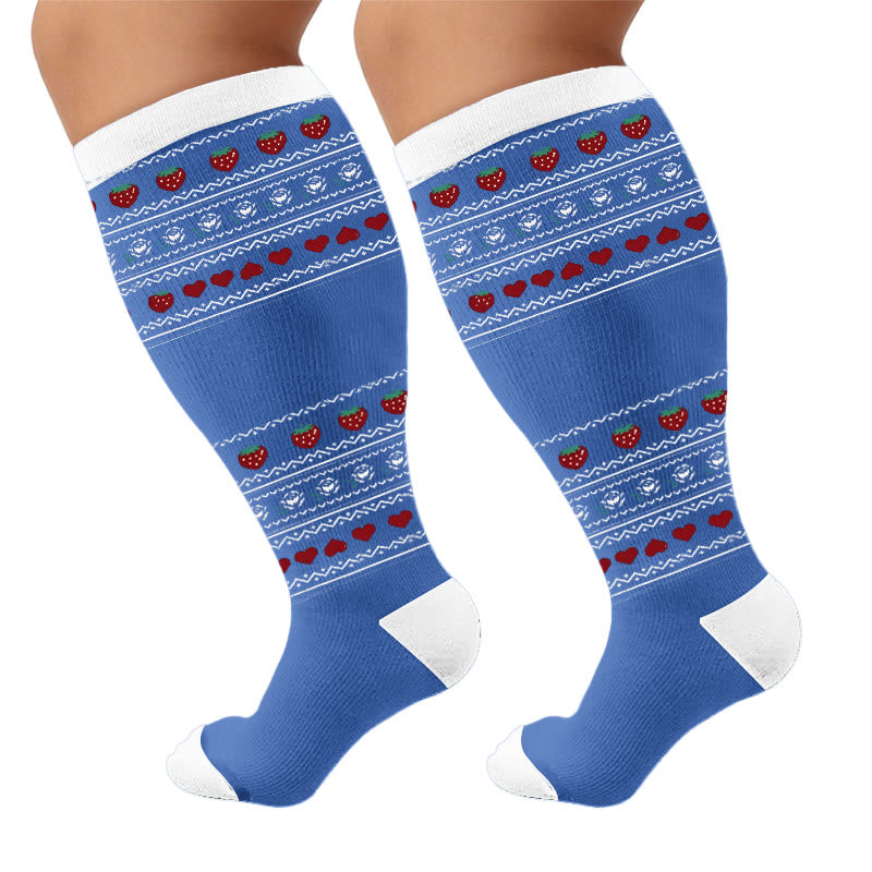 Plus Size Floral Nordic Heart Compression Socken - Blau (1 Paar) - 4XL - image 6