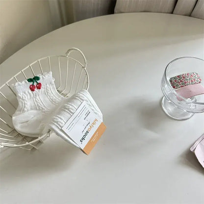 Kirschrote gerippte Baumwollsocken (2 Paar) - Weiß-B - EU35-40 (US2-7) - image 5