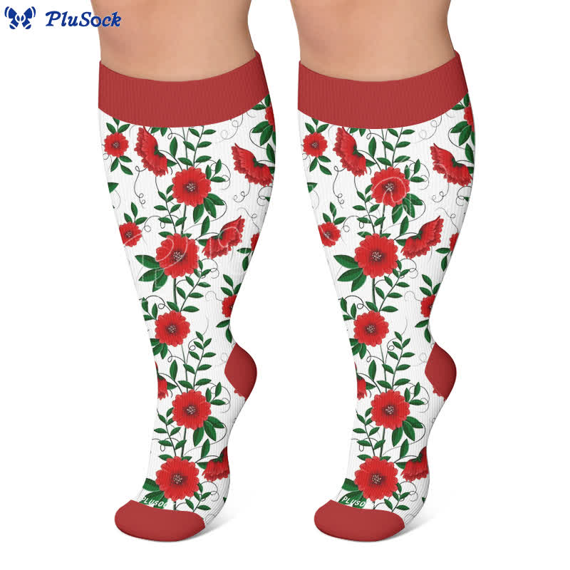 Plus Size Kompressionsstrümpfe mit lebendigen Blumen - image 7