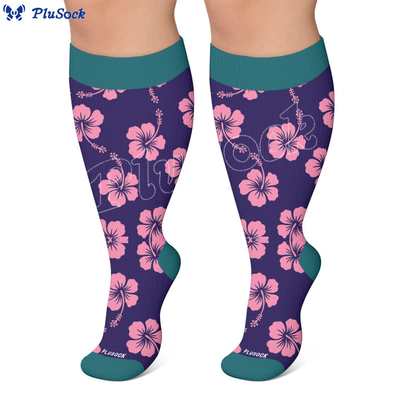 Plus Size Kompressionsstrümpfe mit lebendigen Blumen - image 6