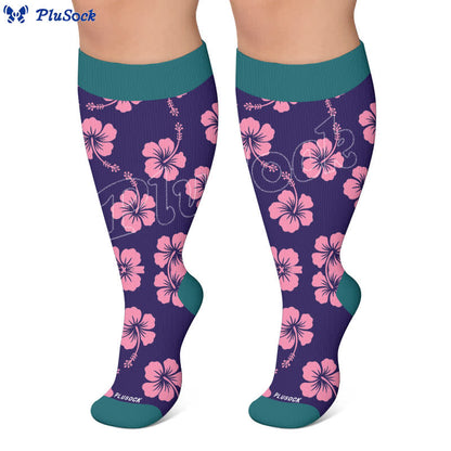 Plus Size Kompressionsstrümpfe mit lebendigen Blumen - image 6