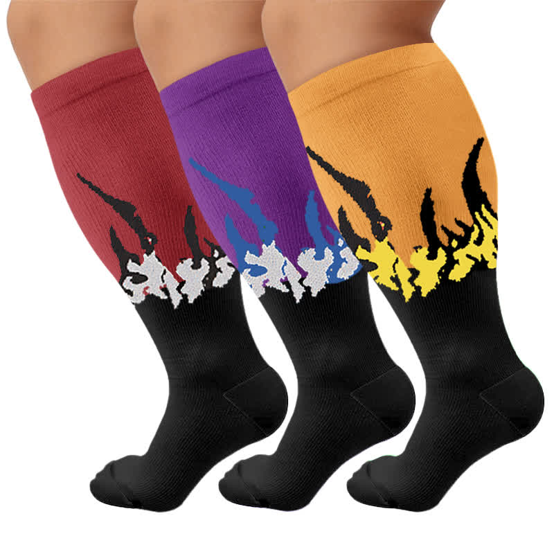 Kompressionsstrümpfe in Übergröße mit Flammenmuster - Mehrfarbig (3 Paare) - 4XL - image 4