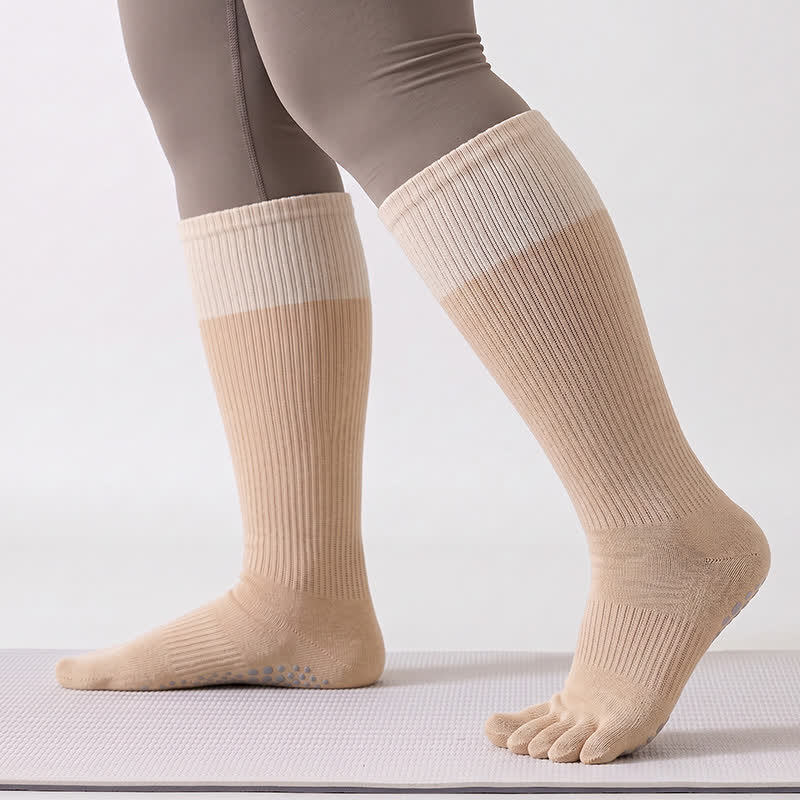 Farbblock-Overknee-Socken (2 Paar) - Khaki - Einheitsgröße - image 4