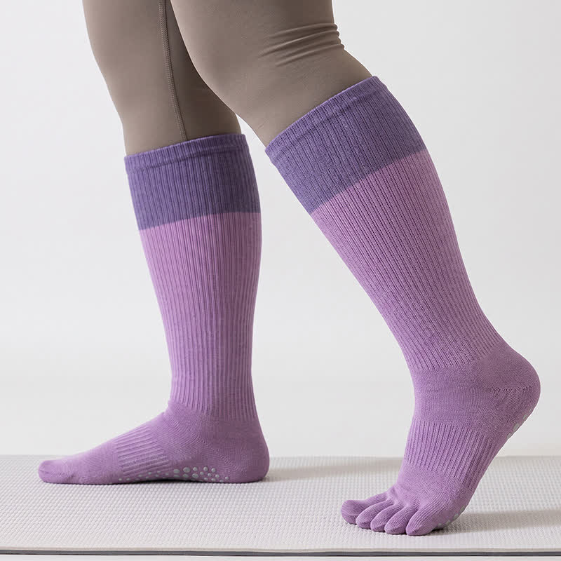 Farbblock-Overknee-Socken (2 Paar) - Lila - Einheitsgröße - image 3