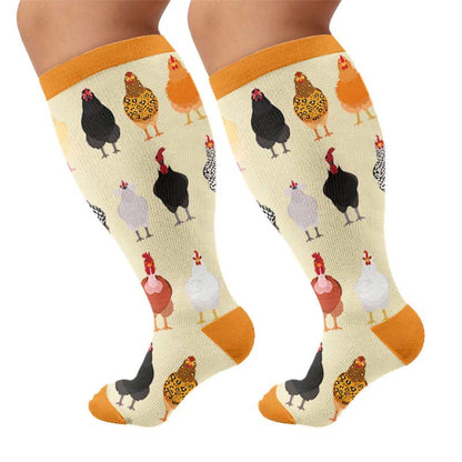 Kompressionsstrümpfe mit verspieltem Bauernhof-Vogelmotiv in Übergröße - Gelb (1 Paar) - 4XL - image 10