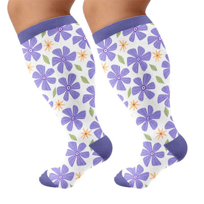 Weiße Kompressionsstrümpfe mit Blumenmuster in Übergröße - Blau (1 Paar) - 4XL - image 8