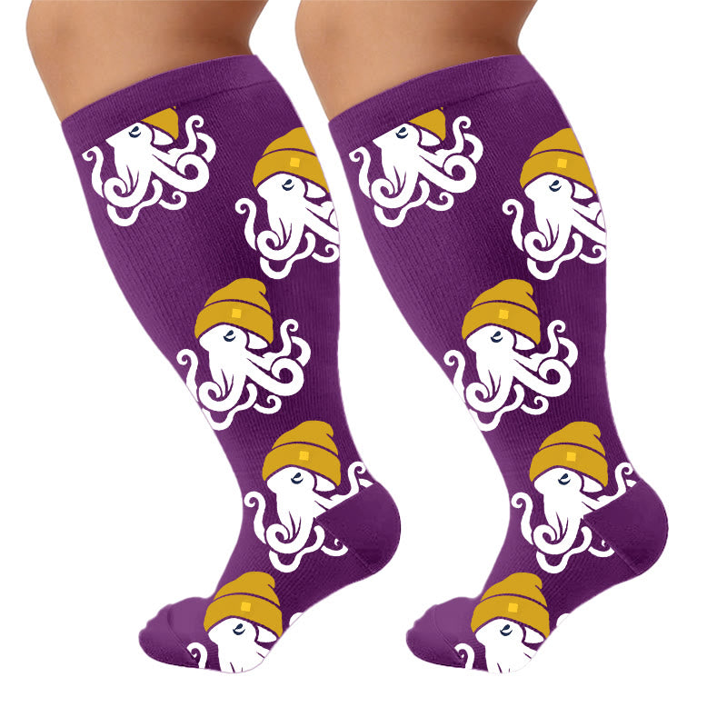 Trendige Kompressionsstrümpfe mit Oktopus-Motiv in Übergröße - Lila (1 Paar) - 4XL - image 9