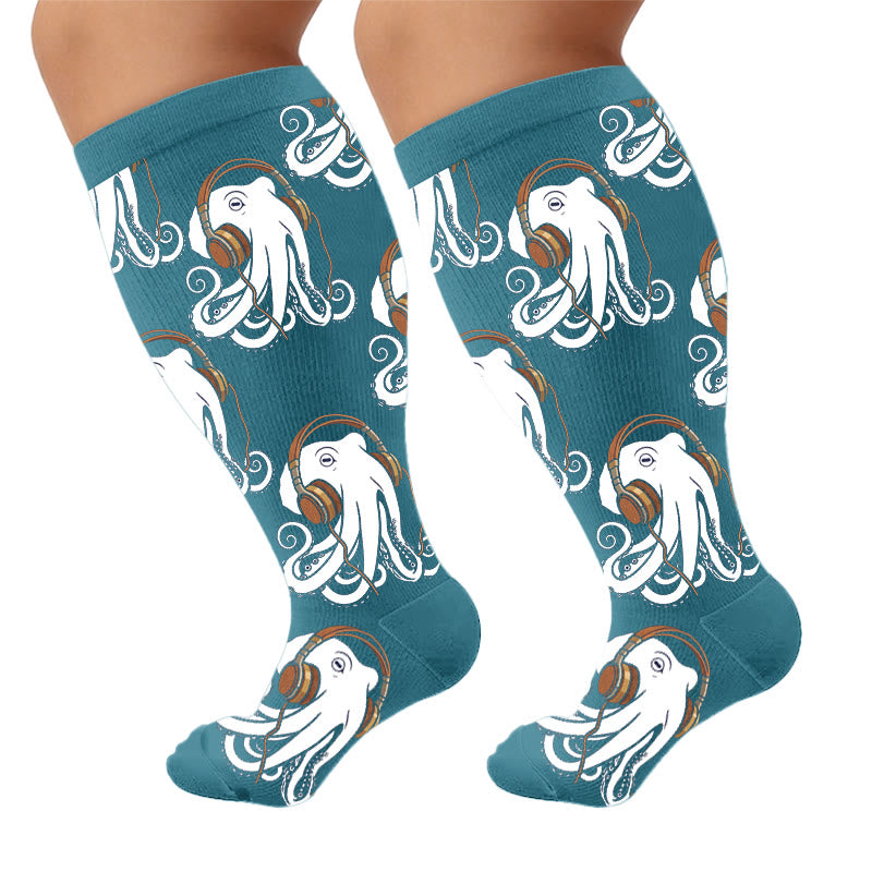 Trendige Kompressionsstrümpfe mit Oktopus-Motiv in Übergröße - Blau (1 Paar) - 4XL - image 8