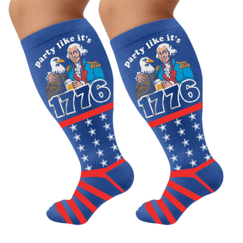 Patriotische Kompressionsstrümpfe in Übergröße - Blau (1 Paar) - 4XL - image 9
