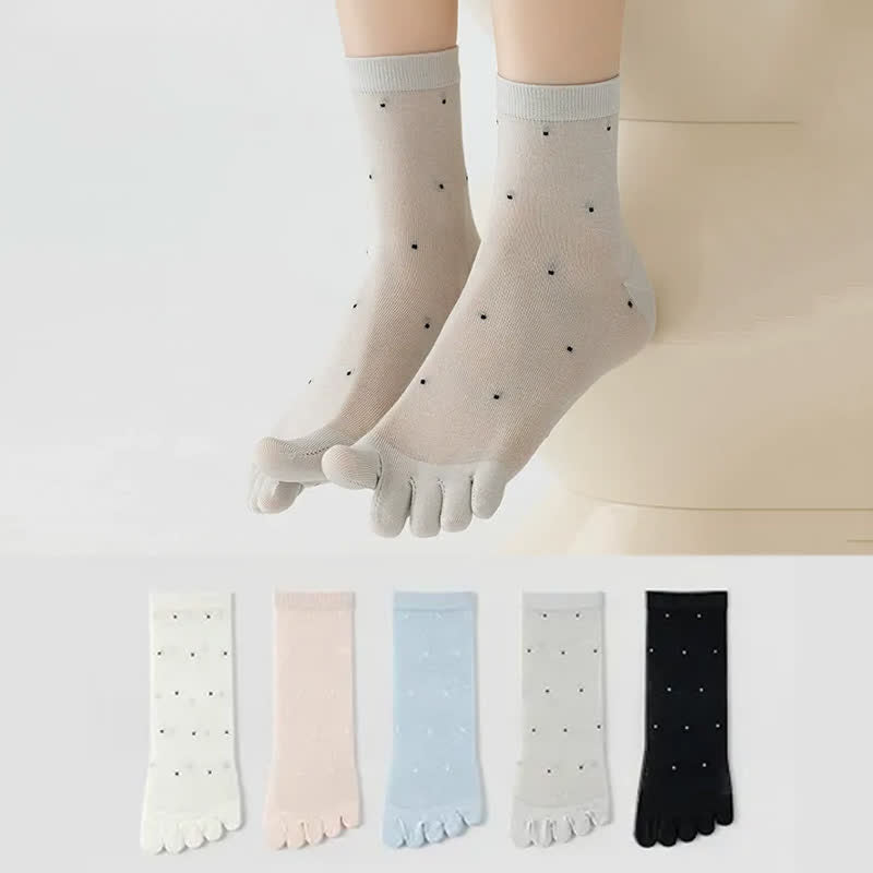 Transparente, gepunktete Zehenviertel-Socken (3 Paar) - Grau + Blau + Weiß - EU35-39 (US2-6) - image 0