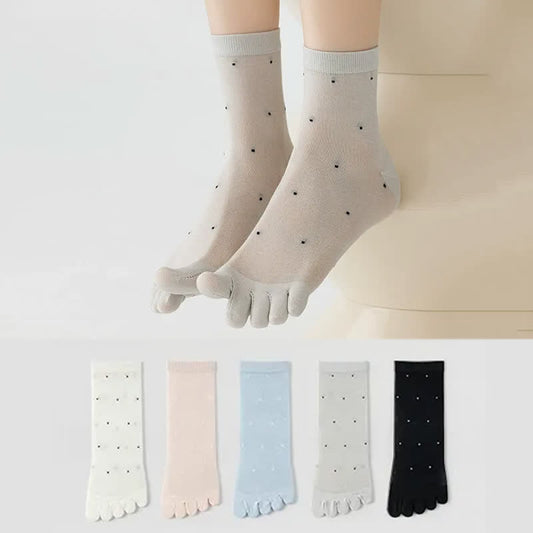 Transparente, gepunktete Zehenviertel-Socken (3 Paar) - Grau + Blau + Weiß - EU35-39 (US2-6) - image 0