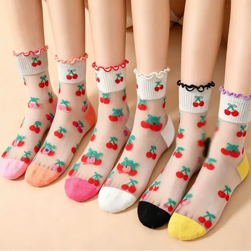 Kirschrote Rüschensocken aus Netzgewebe (6 Paar) - image 1