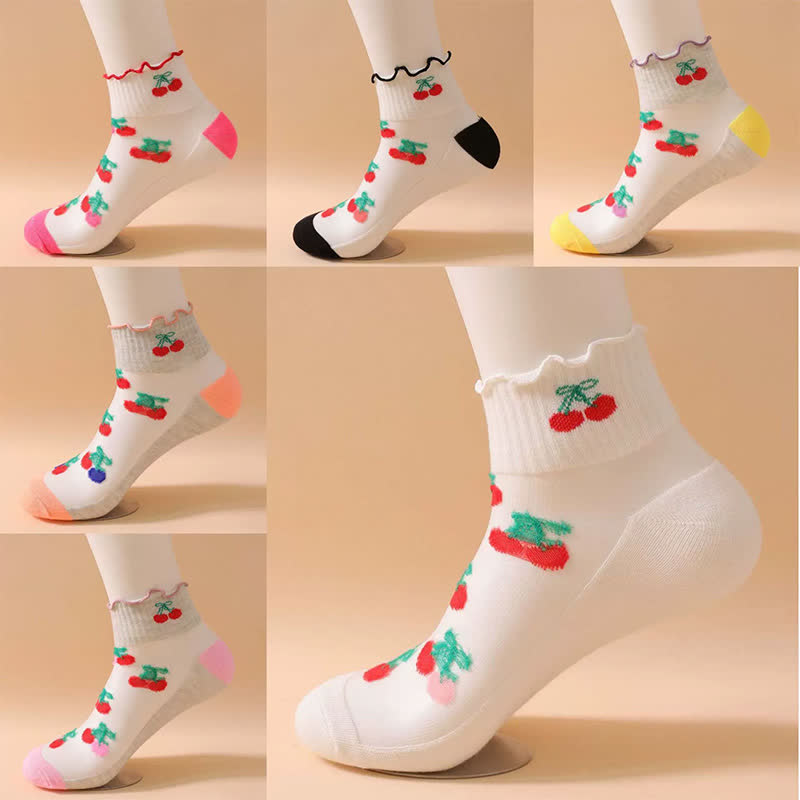 Kirschrote Rüschensocken aus Netzgewebe (6 Paar) - image 4