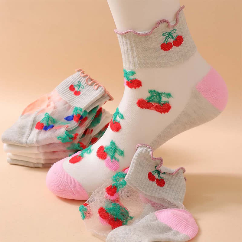 Kirschrote Rüschensocken aus Netzgewebe (6 Paar) - image 6