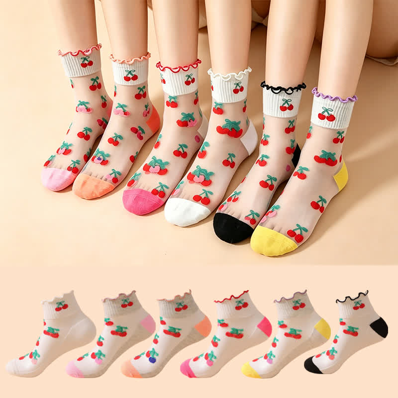 Kirschrote Rüschensocken aus Netzgewebe (6 Paar) - Mehrfarbig - EU36-40 (US3-7) - image 0