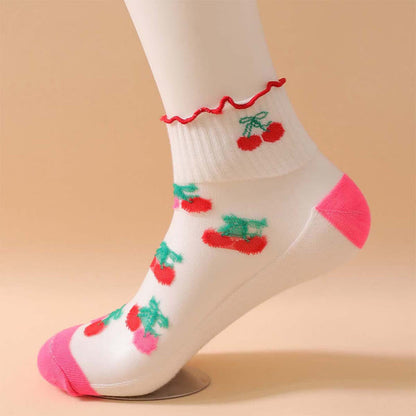 Kirschrote Rüschensocken aus Netzgewebe (6 Paar) - image 2