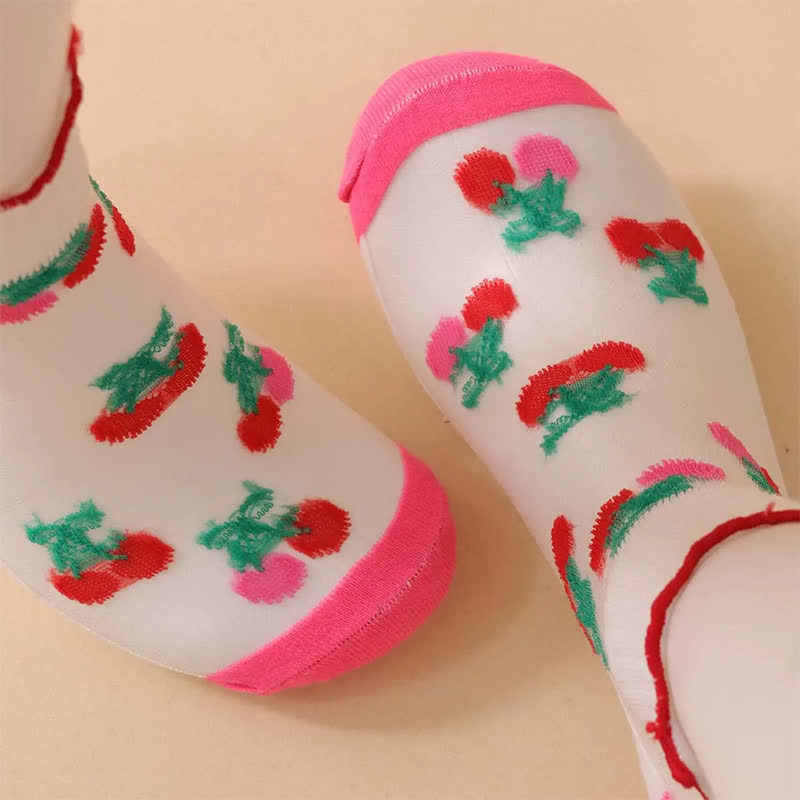 Kirschrote Rüschensocken aus Netzgewebe (6 Paar) - image 3